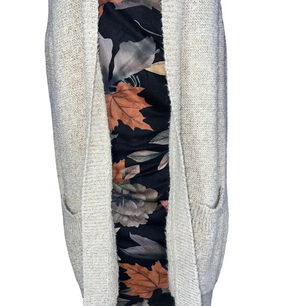 H&M Cream Long Sleeveless Knit Cardigan Layering Duster Vest Size Medium